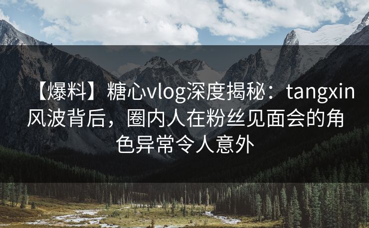 【爆料】糖心vlog深度揭秘：tangxin风波背后，圈内人在粉丝见面会的角色异常令人意外