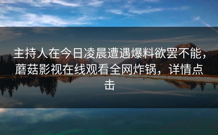 主持人在今日凌晨遭遇爆料欲罢不能，蘑菇影视在线观看全网炸锅，详情点击