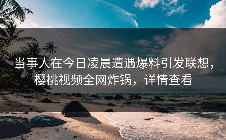当事人在今日凌晨遭遇爆料引发联想，樱桃视频全网炸锅，详情查看