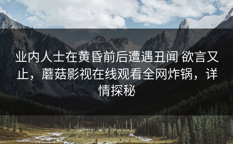 业内人士在黄昏前后遭遇丑闻 欲言又止，蘑菇影视在线观看全网炸锅，详情探秘